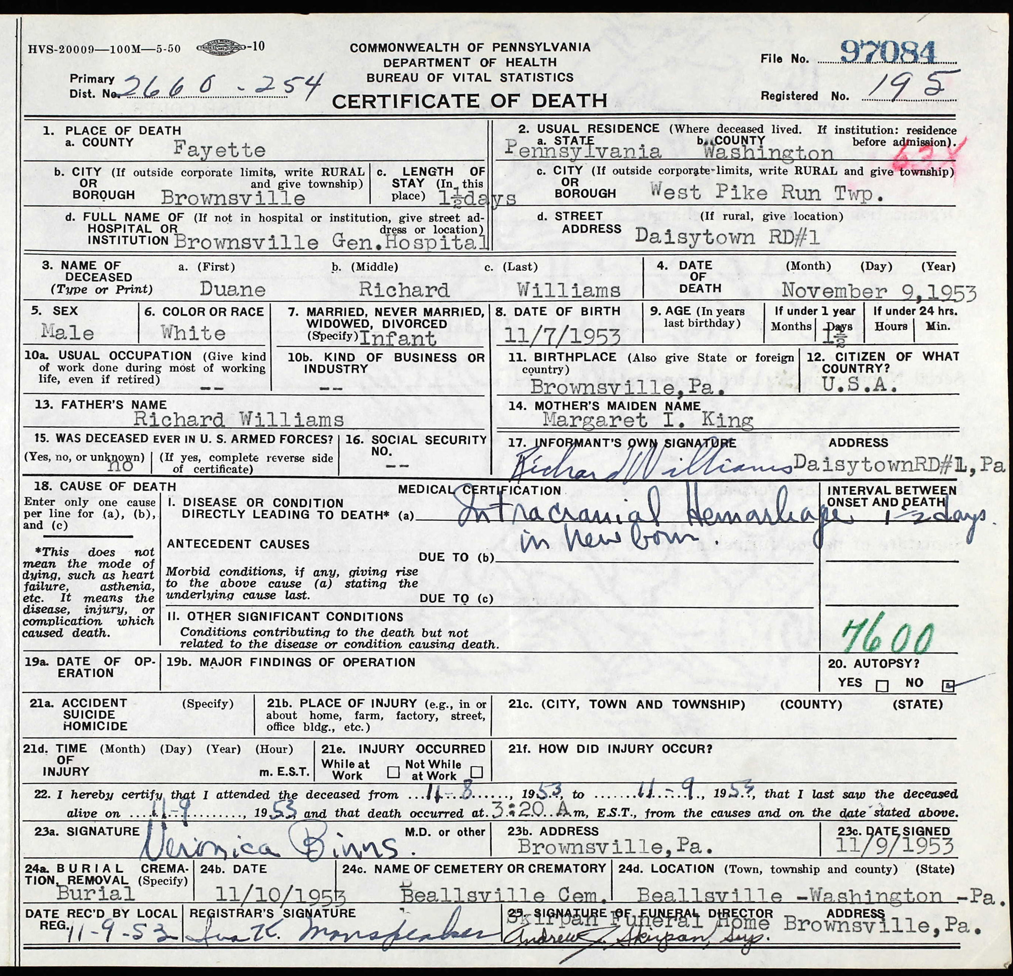 death certificate